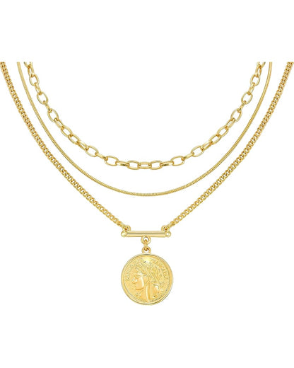Gold Layered Necklaces for Women Girls Dainty Layering Coin Lock Eye Snake Pendant Jewelry Gifts