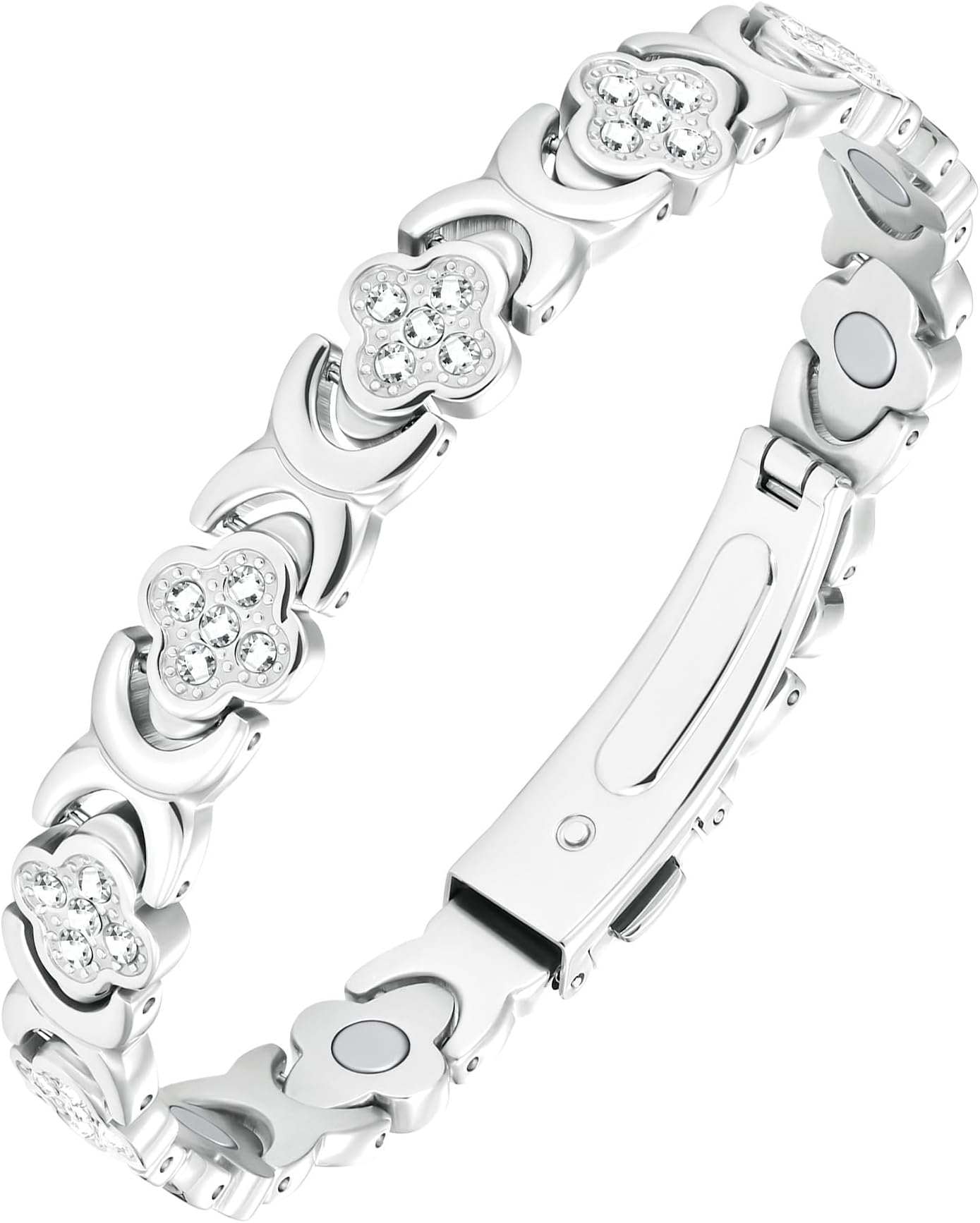 Pure Copper Bracelet for Women, Super Strong Magnetic Therapy Pain Relief Bracelet with 3800 Gauss Magnets and Sparkling Cubic Zirconia, Adjustable, Infinity Clover Jewelry