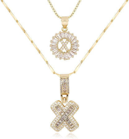 2 Pack -Initial Letter Pendant Necklaces